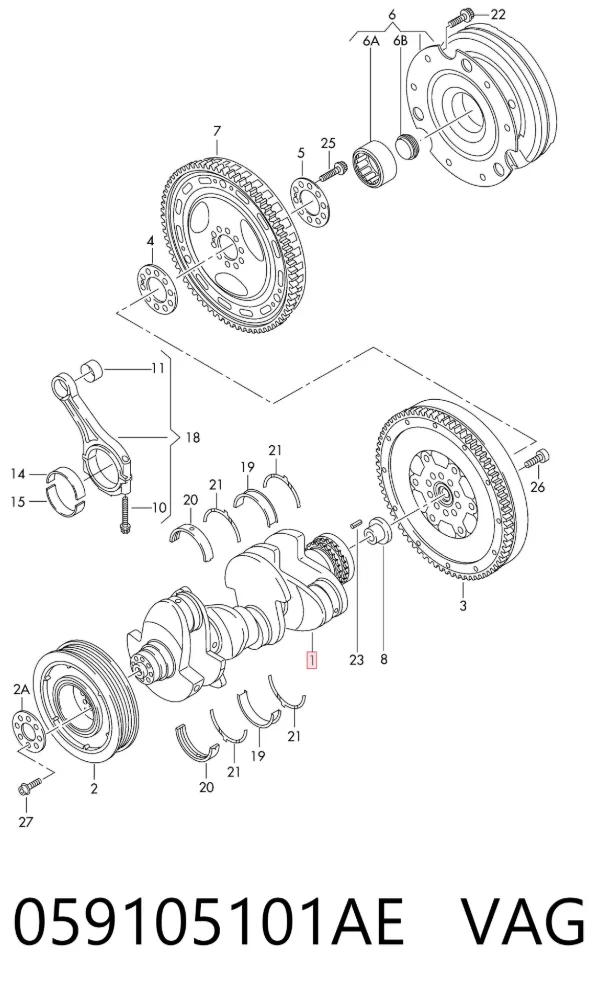 Коленвал 059105101AE VAG