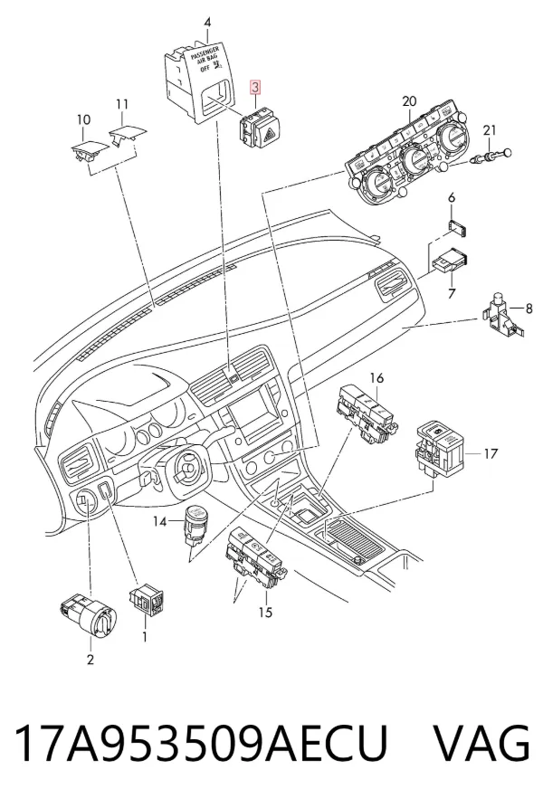 Кнопка аварийки 17A953509AECU VAG