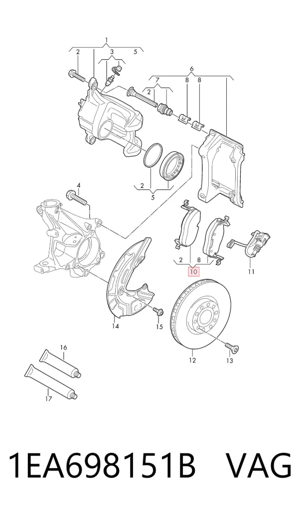 Передние тормозные колодки 1EA698151B VAG
