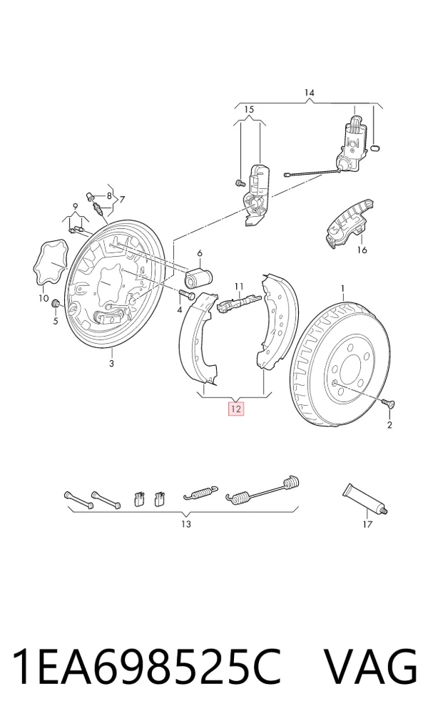 Задние барабанные колодки 1EA698525C VAG