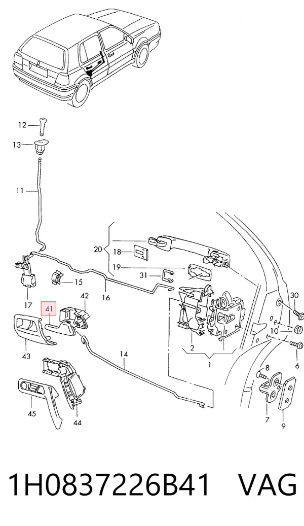 Ручка  боковой двери внутренняя правая 1H0837226B41 VAG