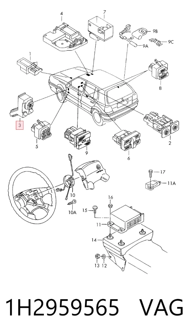 Регулятор зеркал 1H2959565 VAG