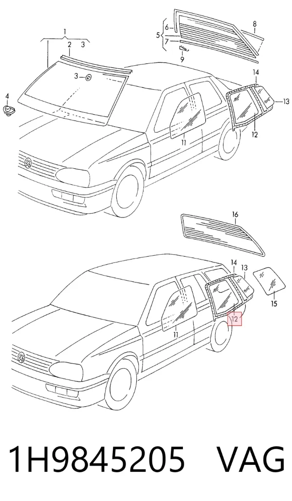Стекло двери задней левой 1H9845205 VAG
