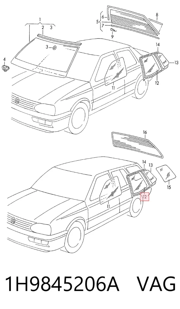 Стекло двери задней правой 1H9845206A VAG