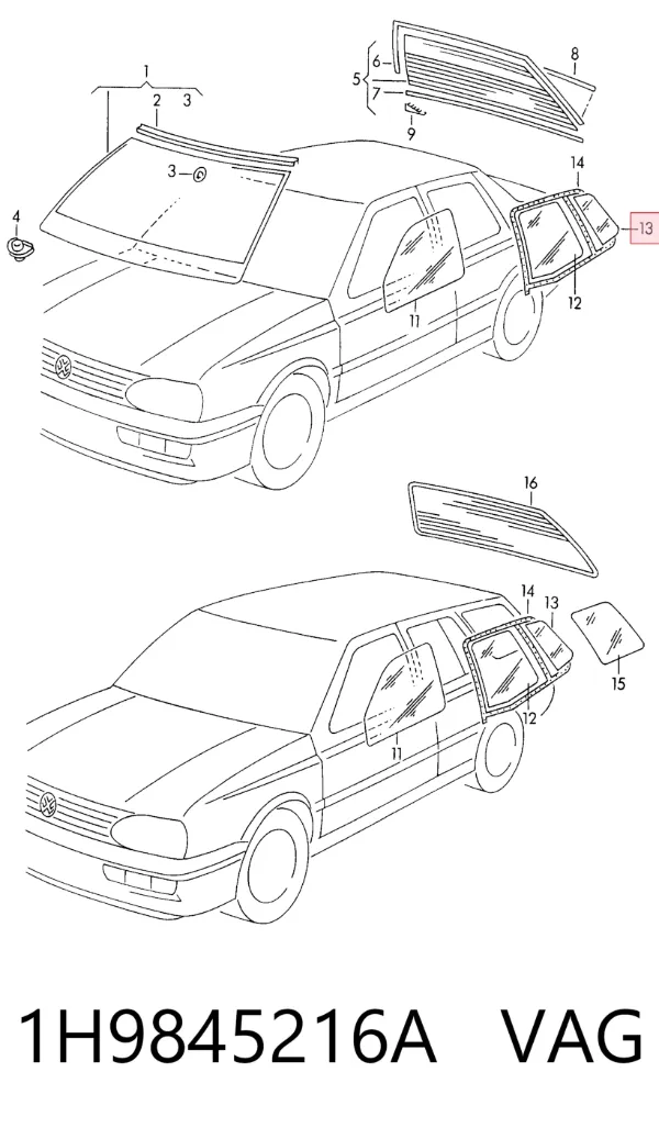 Стекло-форточка двери задней правой 1H9845216A VAG