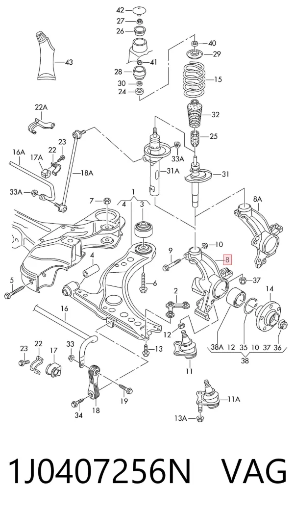 Цапфа передняя правая 1J0407256N VAG