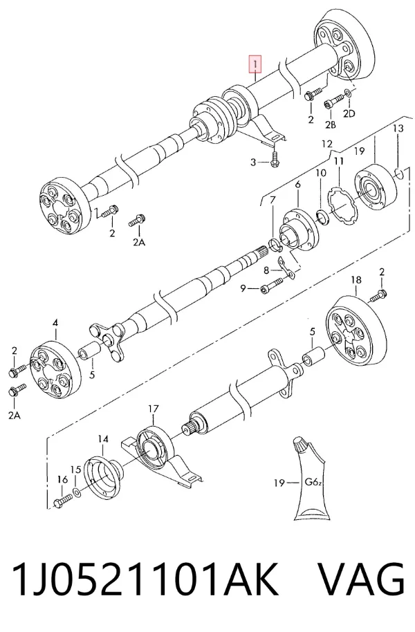 Кардан задний 1J0521101AK VAG