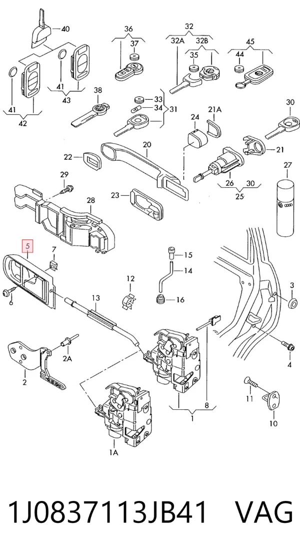 Ручка двери передней внутренняя левая 1J0837113JB41 VAG