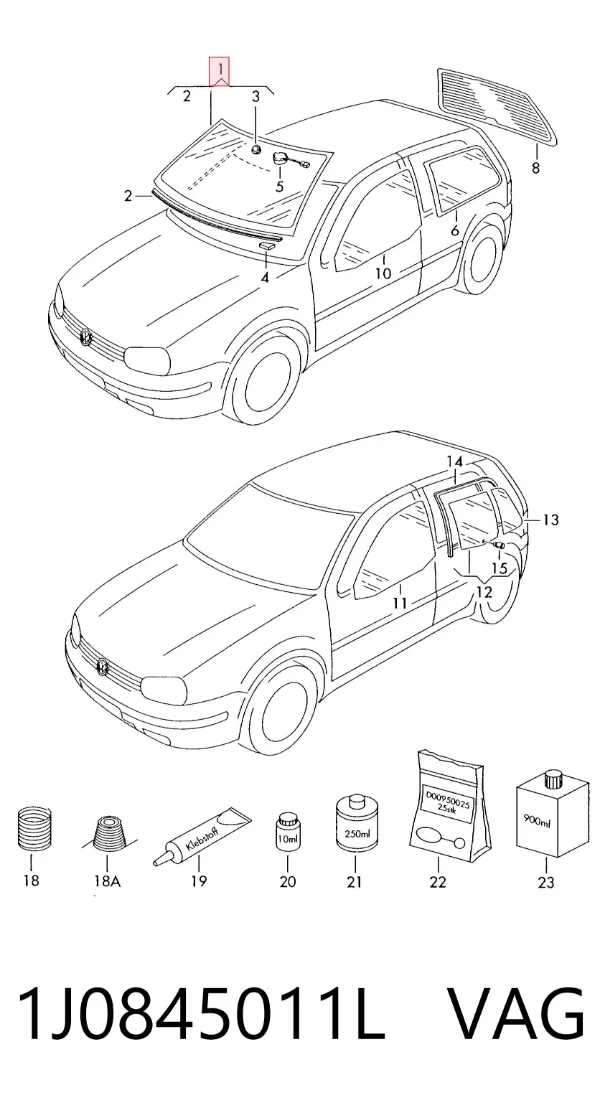Лобовое стекло 1J0845011L VAG