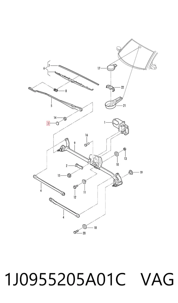 Заглушка гайки крепления поводка переднего дворника 1J0955205A01C VAG