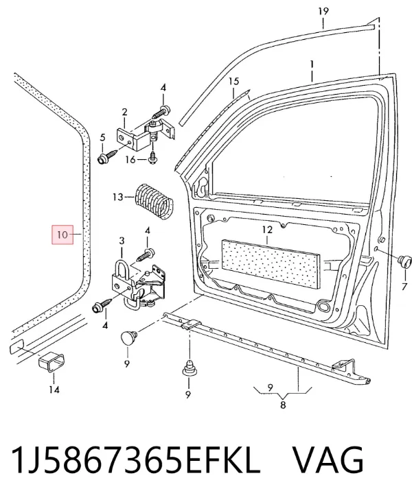 Уплотнитель двери передней левой (на кузове) 1J5867365EFKL VAG