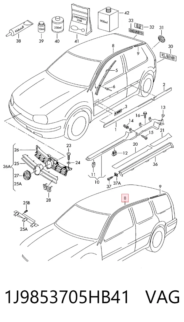 Молдинг крыши левый 1J9853705HB41 VAG