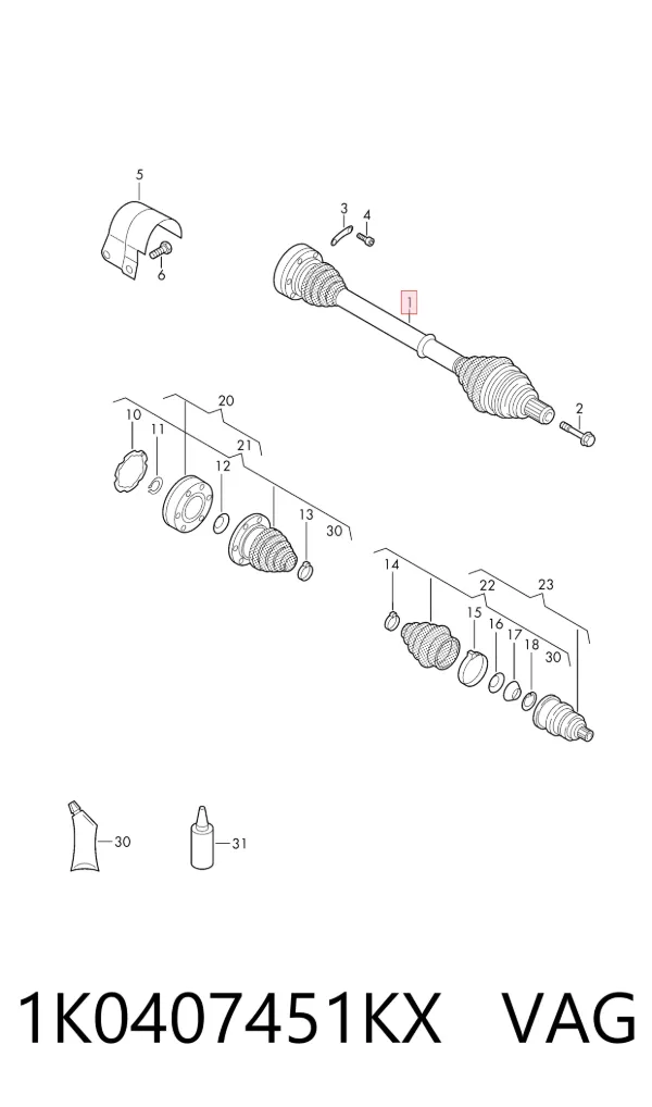 Левая полуось 1K0407451KX VAG