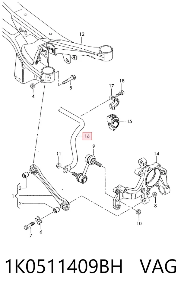 Стабилизатор задний 1K0511409BH VAG