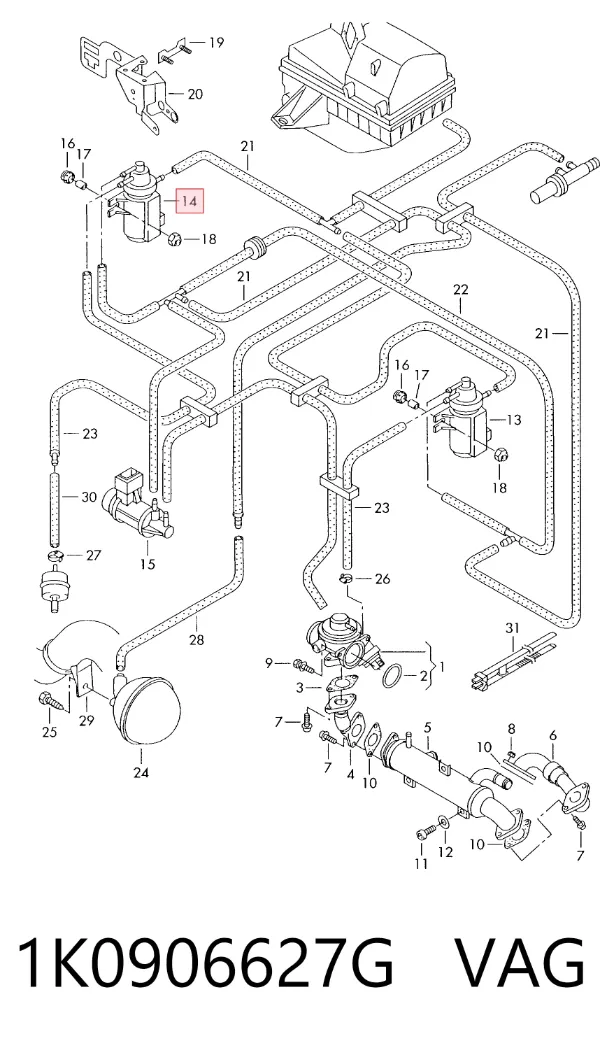 Клапан соленоид регулирования заслонки EGR 1K0906627G VAG
