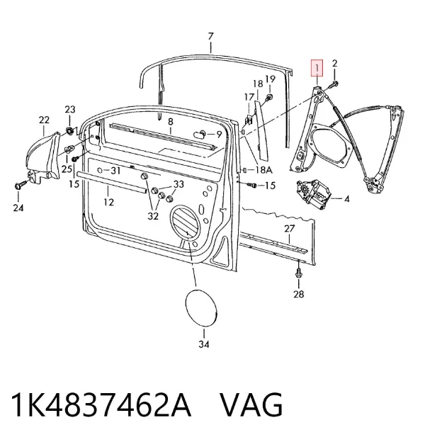 Стеклоподъемник передней правой двери 1K4837462A VAG