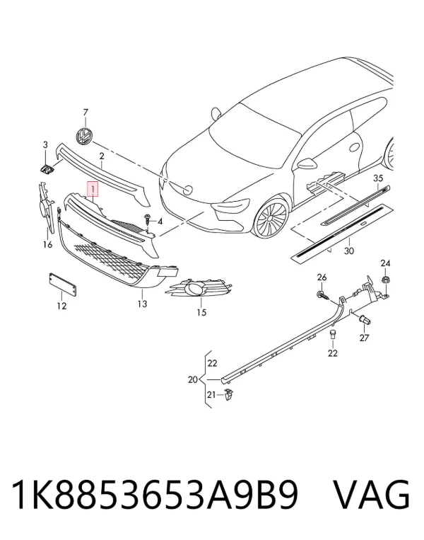 Решетка радиатора 1K8853653A9B9 VAG