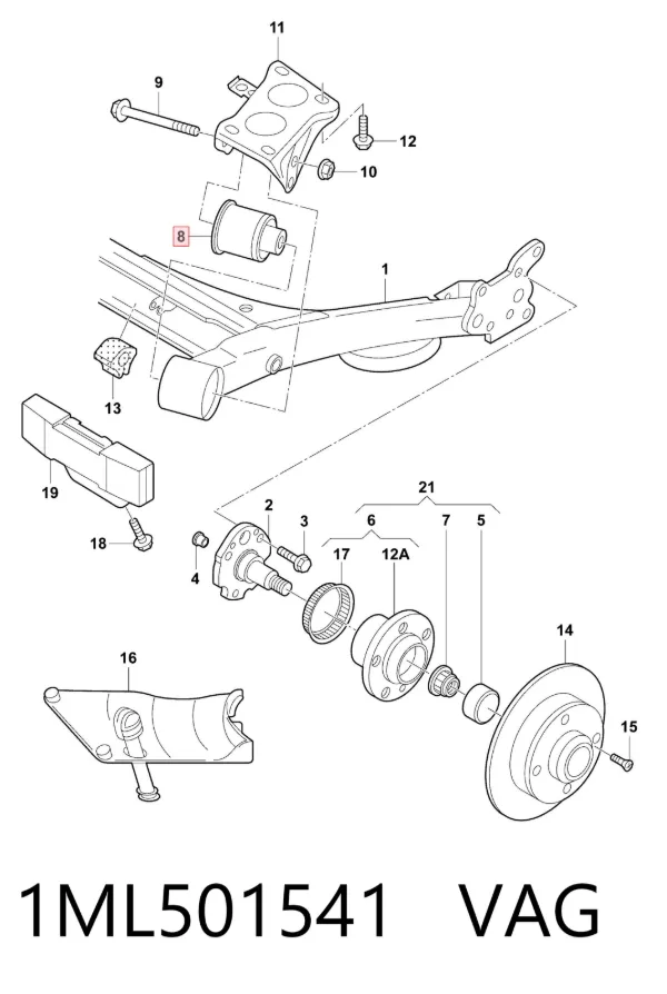Сайлентблок задней балки 1ML501541 VAG