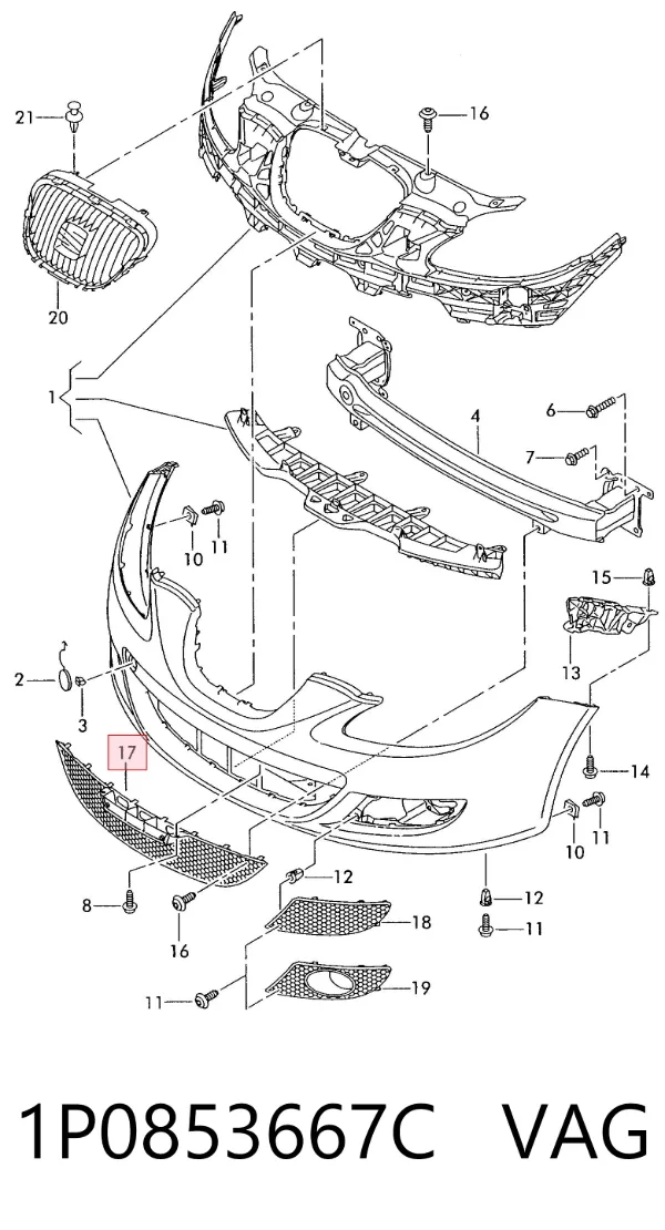 Решетка бампера 1P0853667C VAG
