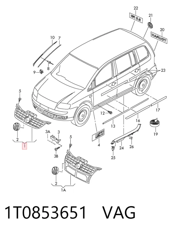 Решетка радиатора 1T0853651 VAG