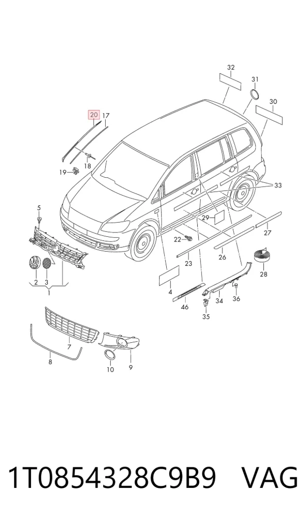 Молдинг лобового стекла правый 1T0854328C9B9 VAG