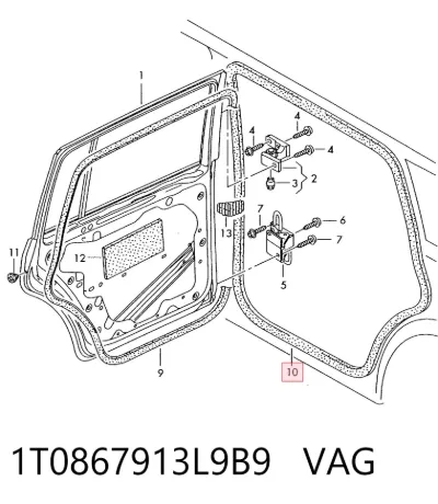 Уплотнитель двери задней (на кузове) VAG 1T0867913L9B9
