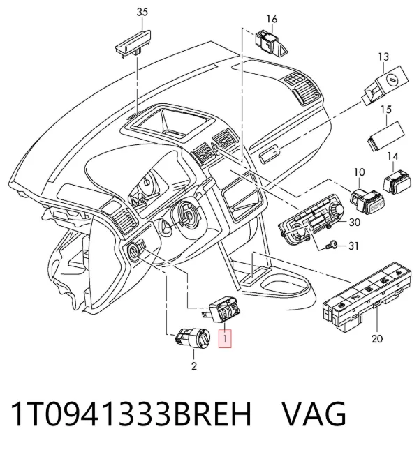 Кнопка (регулятор) корректора фар 1T0941333BREH VAG