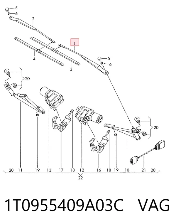Поводок стеклоочистителя 1T0955409A03C VAG