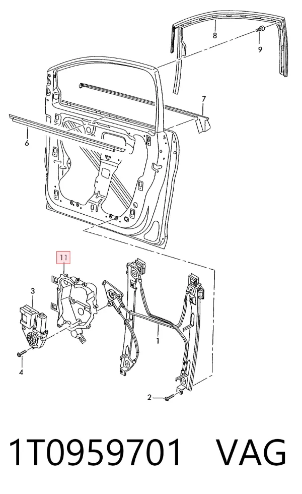 Мотор стеклоподъемника двери передней левой 1T0959701 VAG