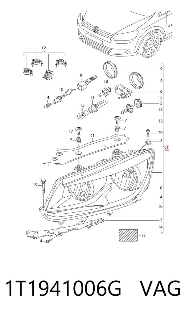Правая фара 1T1941006G VAG