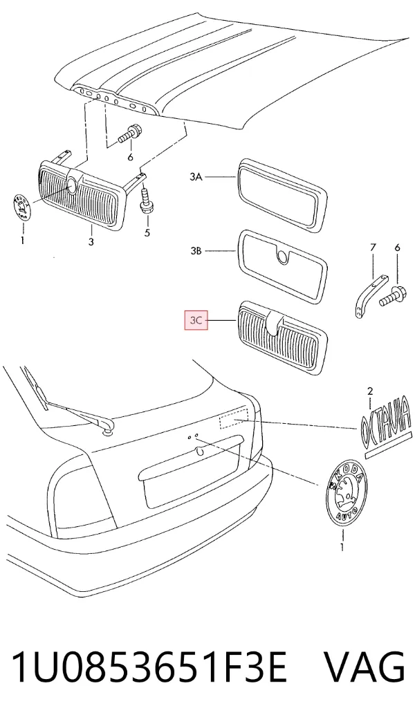 Решетка радиатора 1U0853651F3E VAG