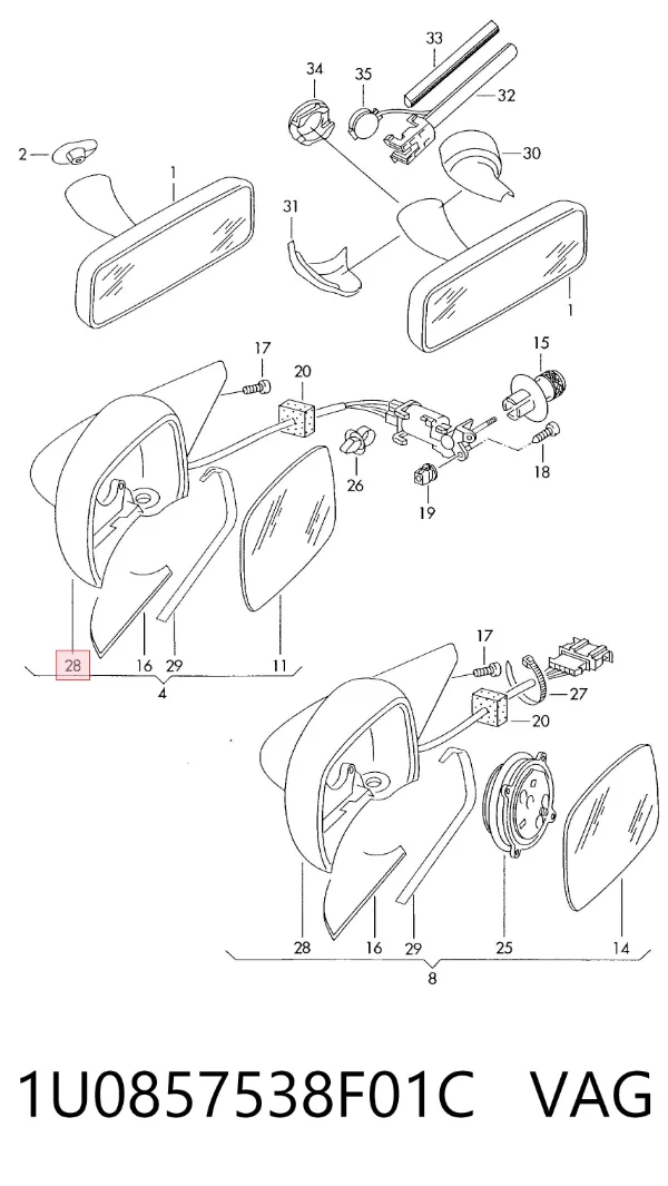 Правое зеркало 1U0857538F01C VAG
