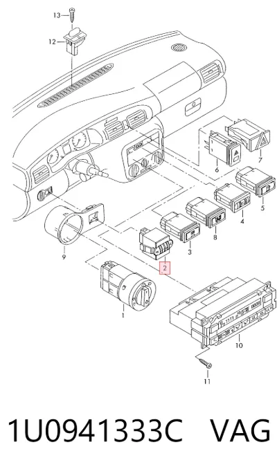 Кнопка (регулятор) корректора фар VAG 1U0941333C