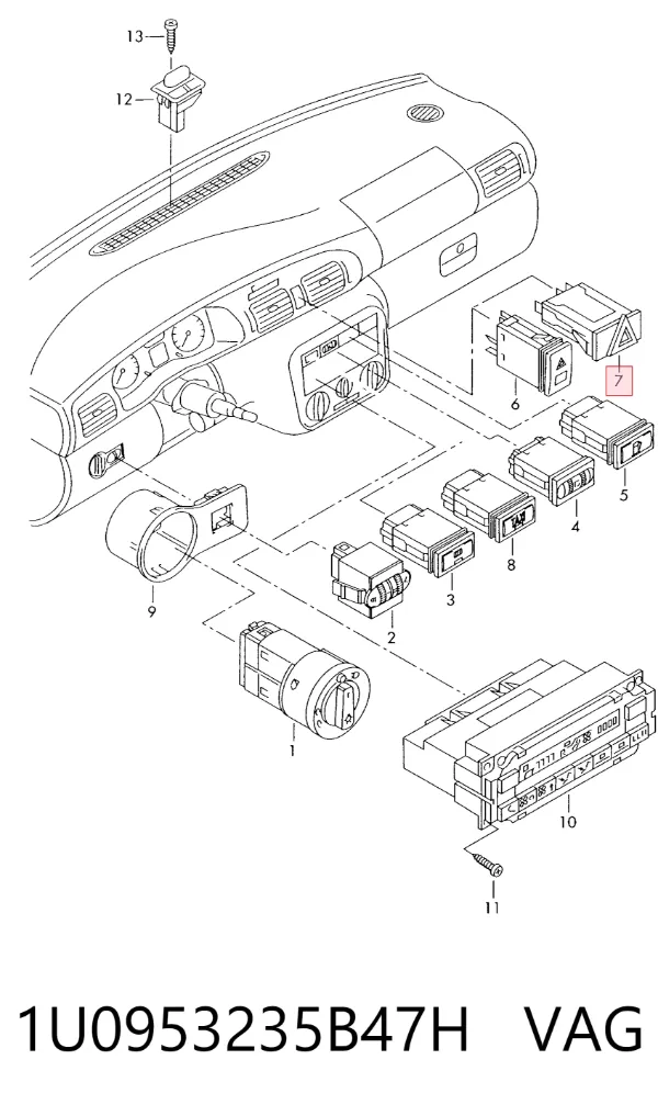 Кнопка аварийки 1U0953235B47H VAG