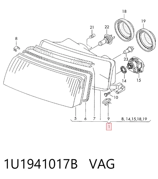 Левая фара 1U1941017B VAG