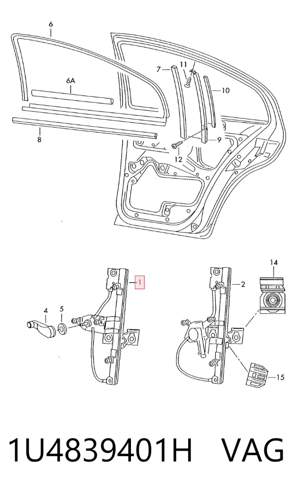 Механизм стеклоподъемника двери задней левой 1U4839401H VAG