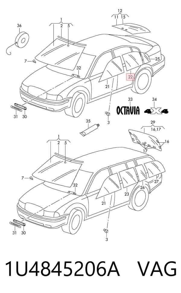 Стекло двери задней правой 1U4845206A VAG