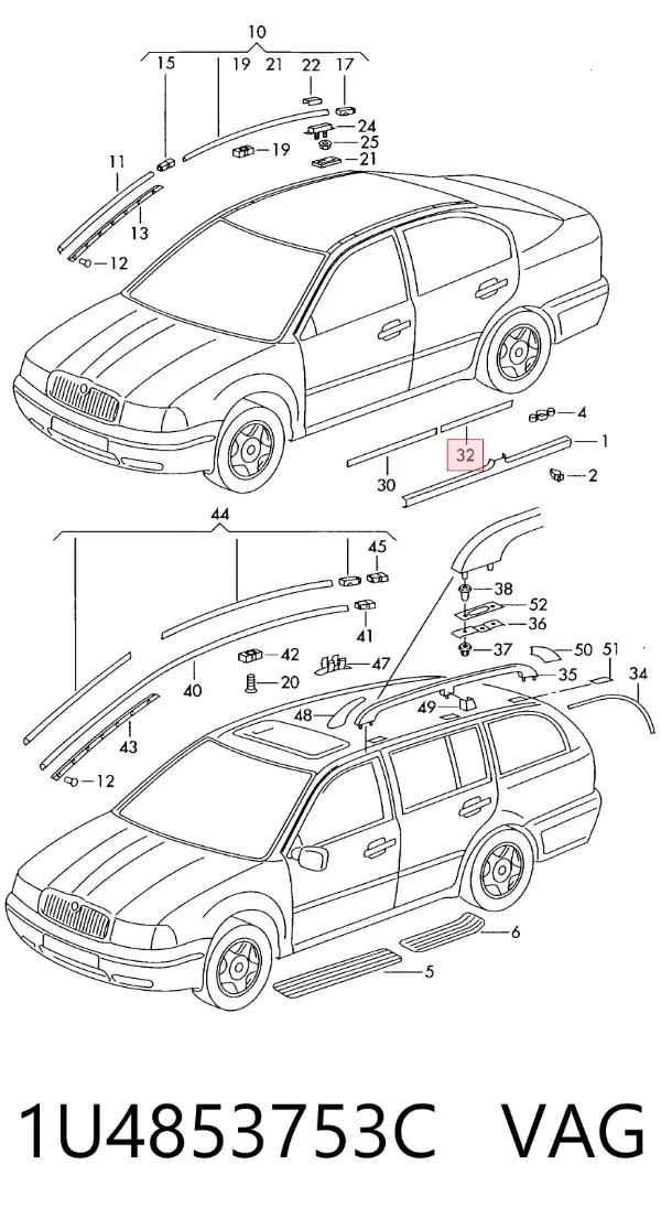 Молдинг задней левой двери 1U4853753C VAG