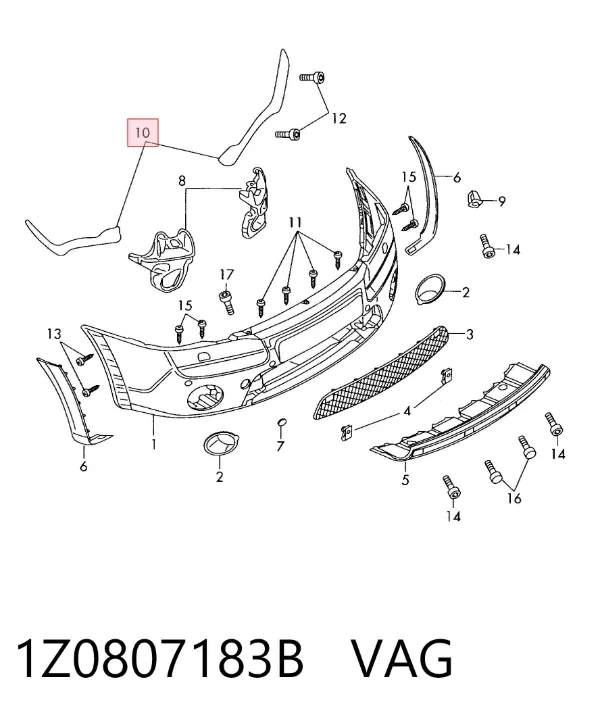 Направляющая переднего бампера левая 1Z0807183B VAG