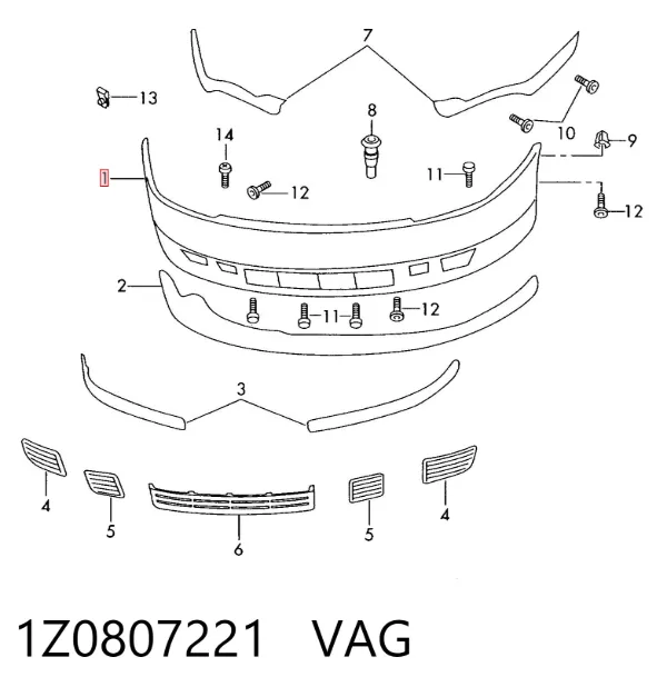 Передний бампер 1Z0807221 VAG