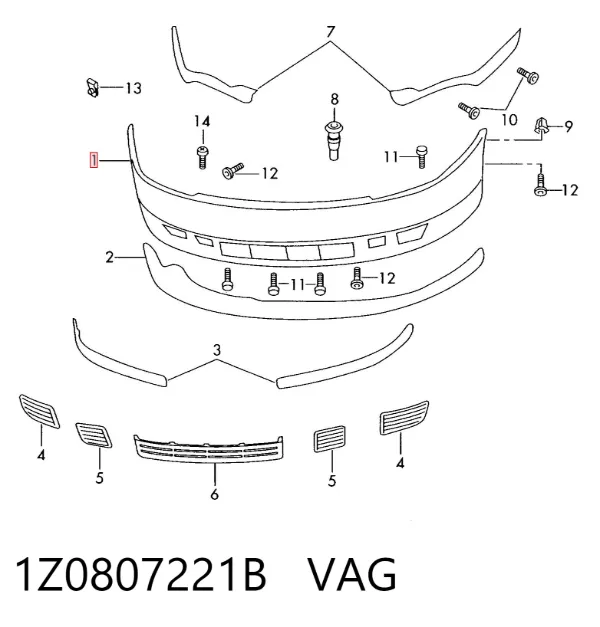 Передний бампер 1Z0807221B VAG