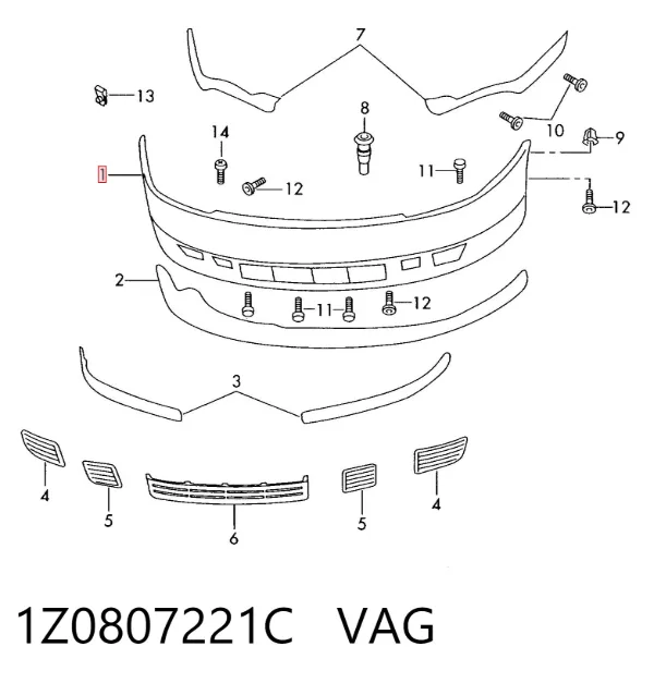 Передний бампер 1Z0807221C VAG