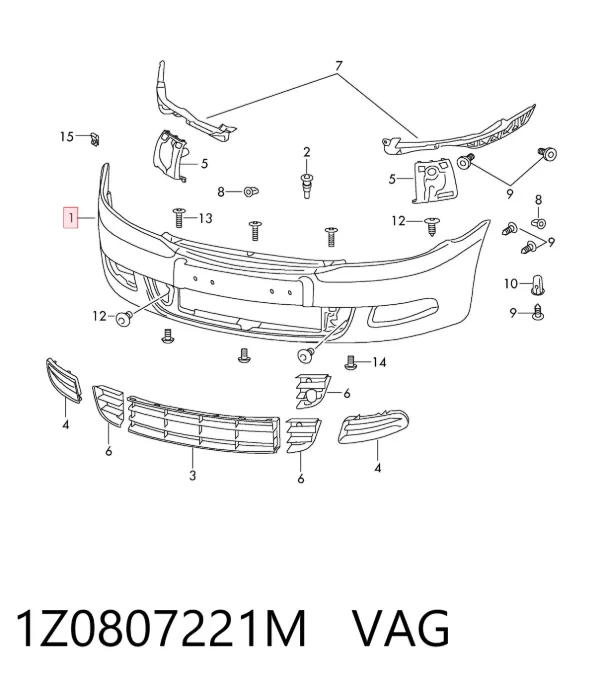 Передний бампер 1Z0807221M VAG