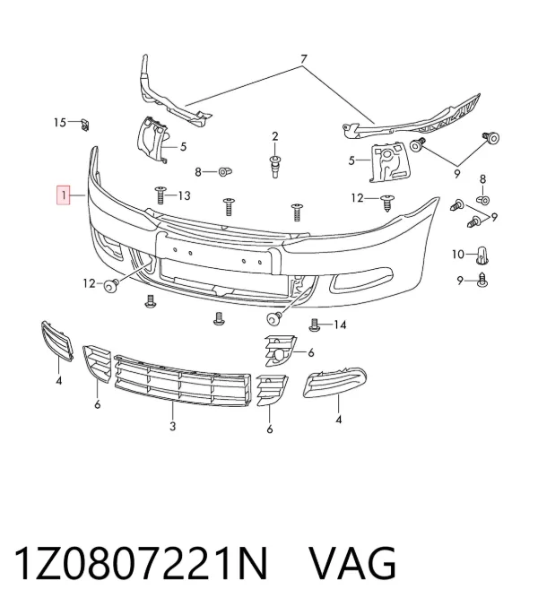 Передний бампер 1Z0807221N VAG