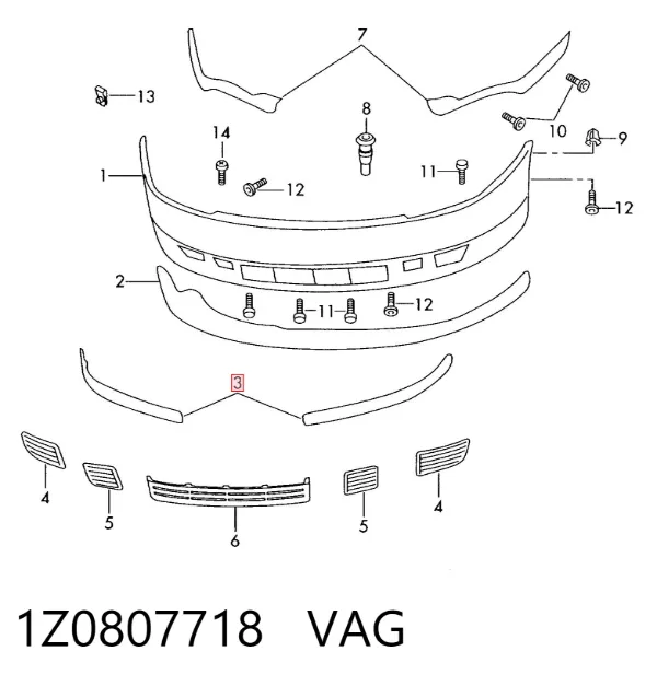 Молдинг бампера переднего правый 1Z0807718 VAG