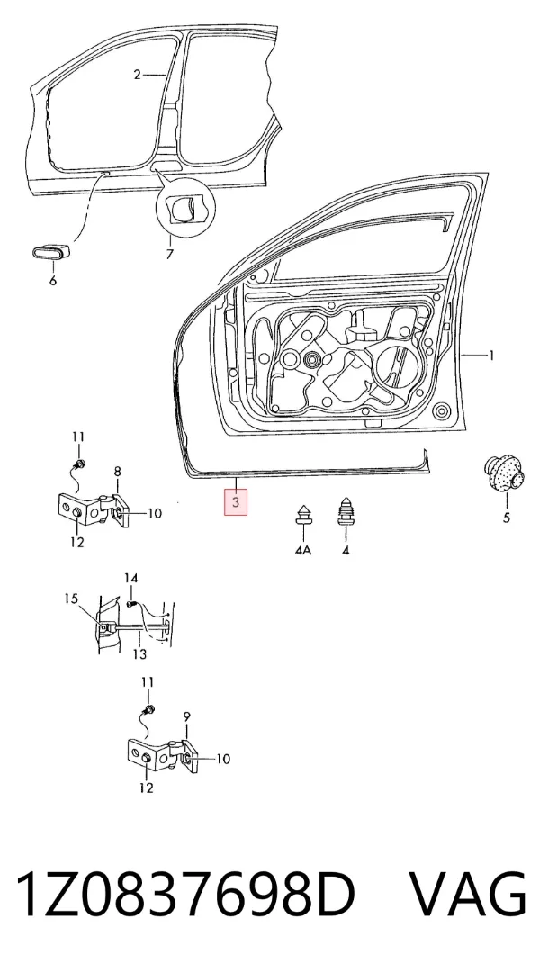 Уплотнитель двери передней правой (на двери) 1Z0837698D VAG