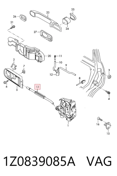 Трос (тяга) открывания замка двери задней VAG 1Z0839085A