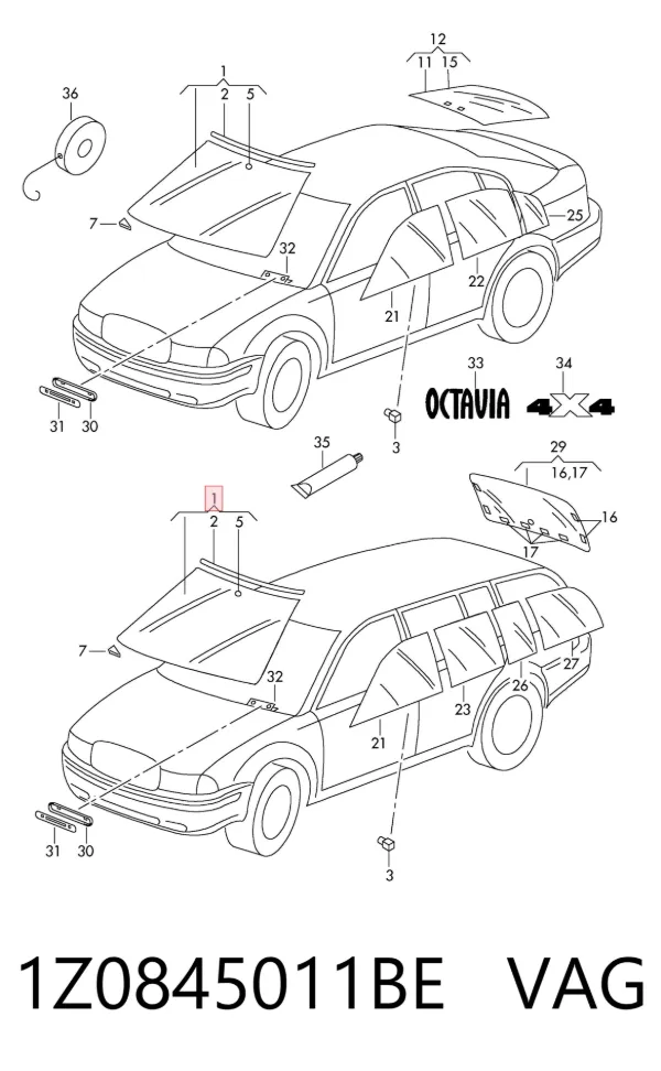 Лобовое стекло 1Z0845011BE VAG