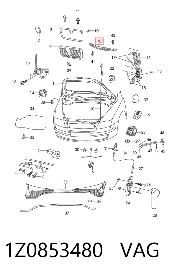 Кронштейн решетки радиатора 1Z0853480 VAG