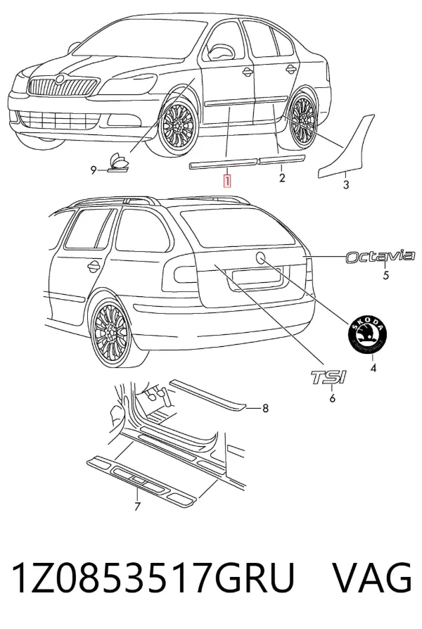 Молдинг двери передней левой 1Z0853517GRU VAG